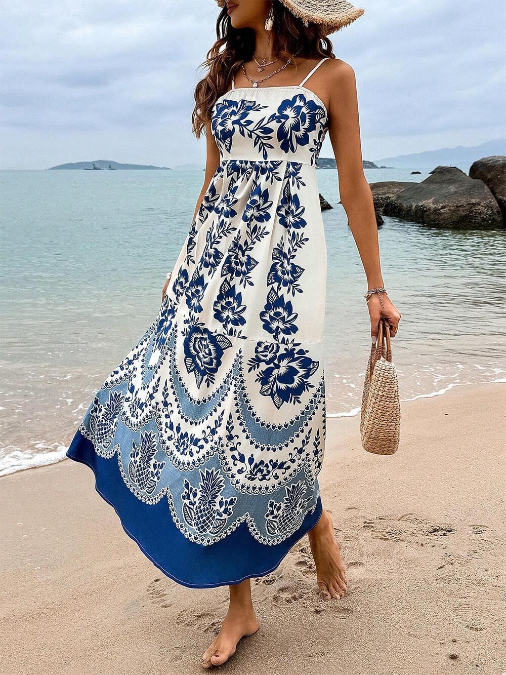 Vestido midi estampado de flores Ethnic