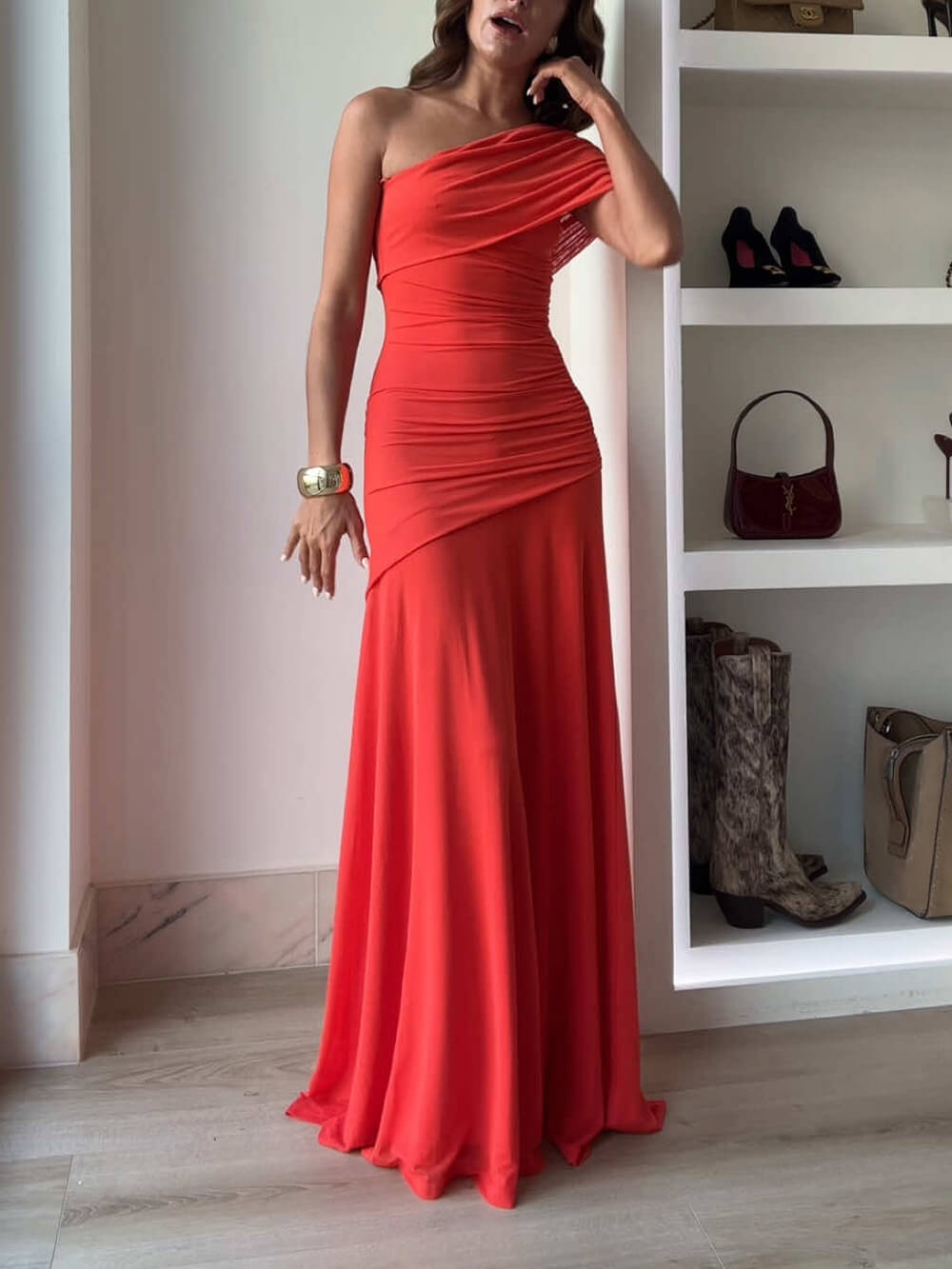 Vestido largo de malla con hombros descubiertos Elegance Effortless