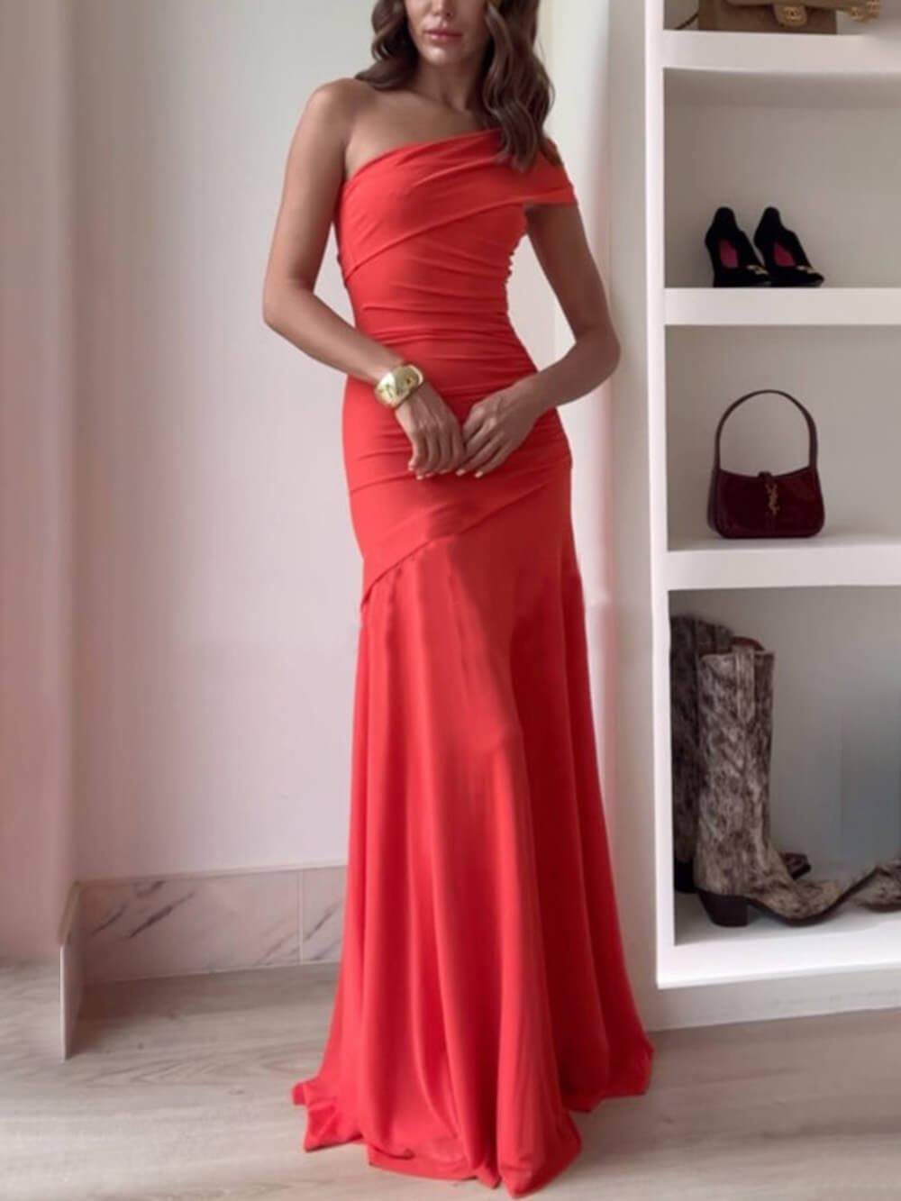 Vestido largo de malla con hombros descubiertos Elegance Effortless
