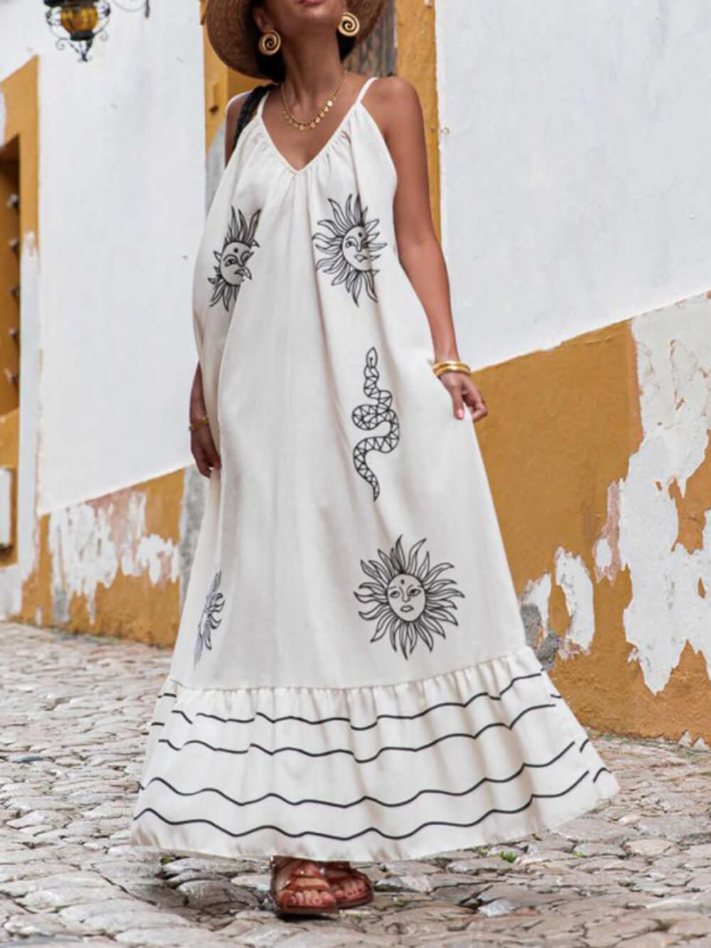 Jersey de cuello en V estampado con escote en V Unique Ethnic