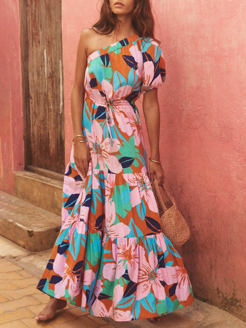 Vestido estampado de flores Off-shoulder Palm
