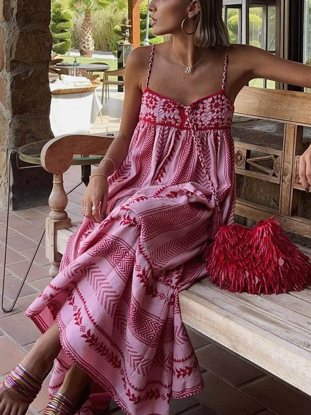 Vestido largo lencero de crochet