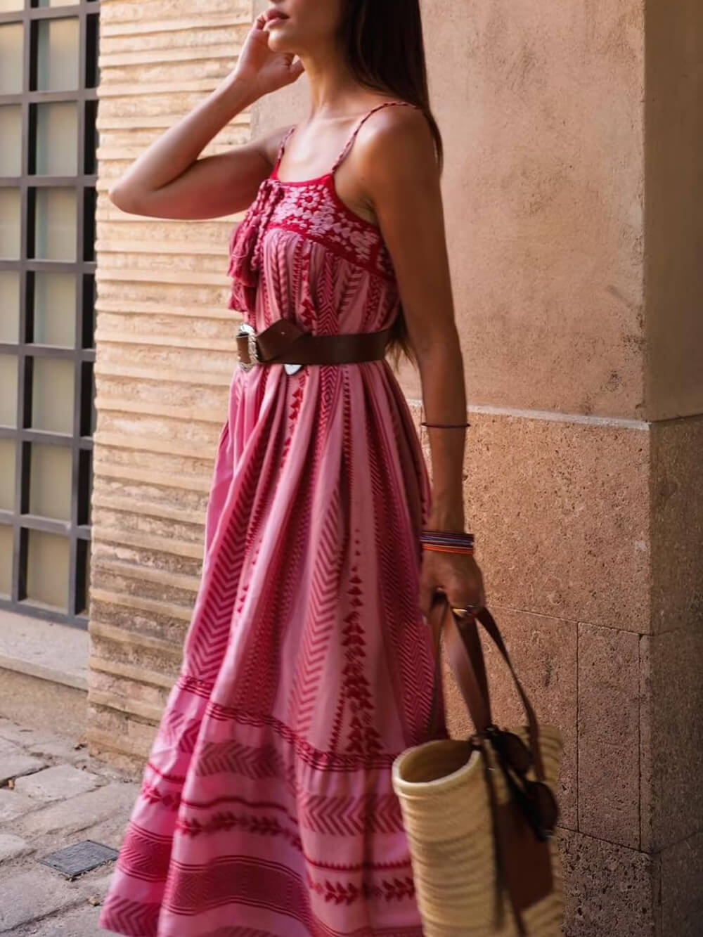 Vestido largo lencero de crochet