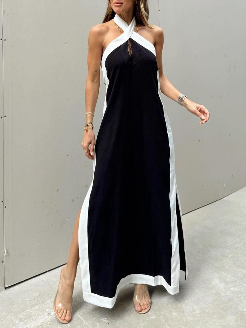 Vestido largo con cuello halter