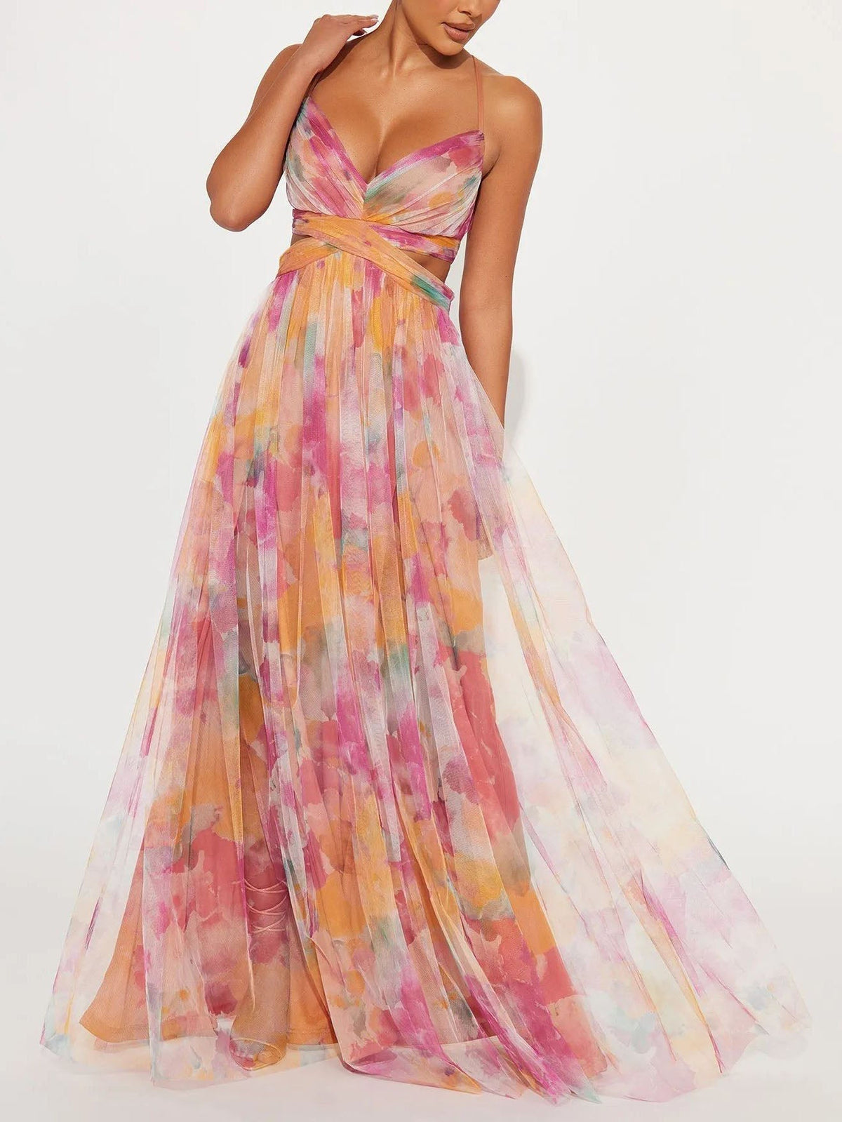 Jersey de cuello en V estampado de flores con escote en V