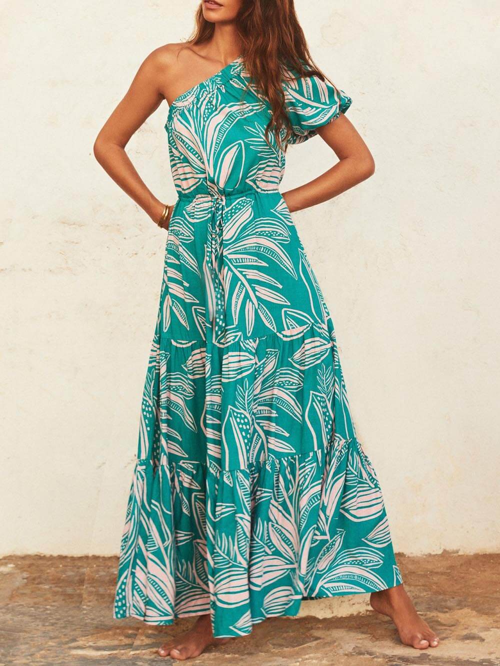 Vestido estampado de flores Off-shoulder Palm