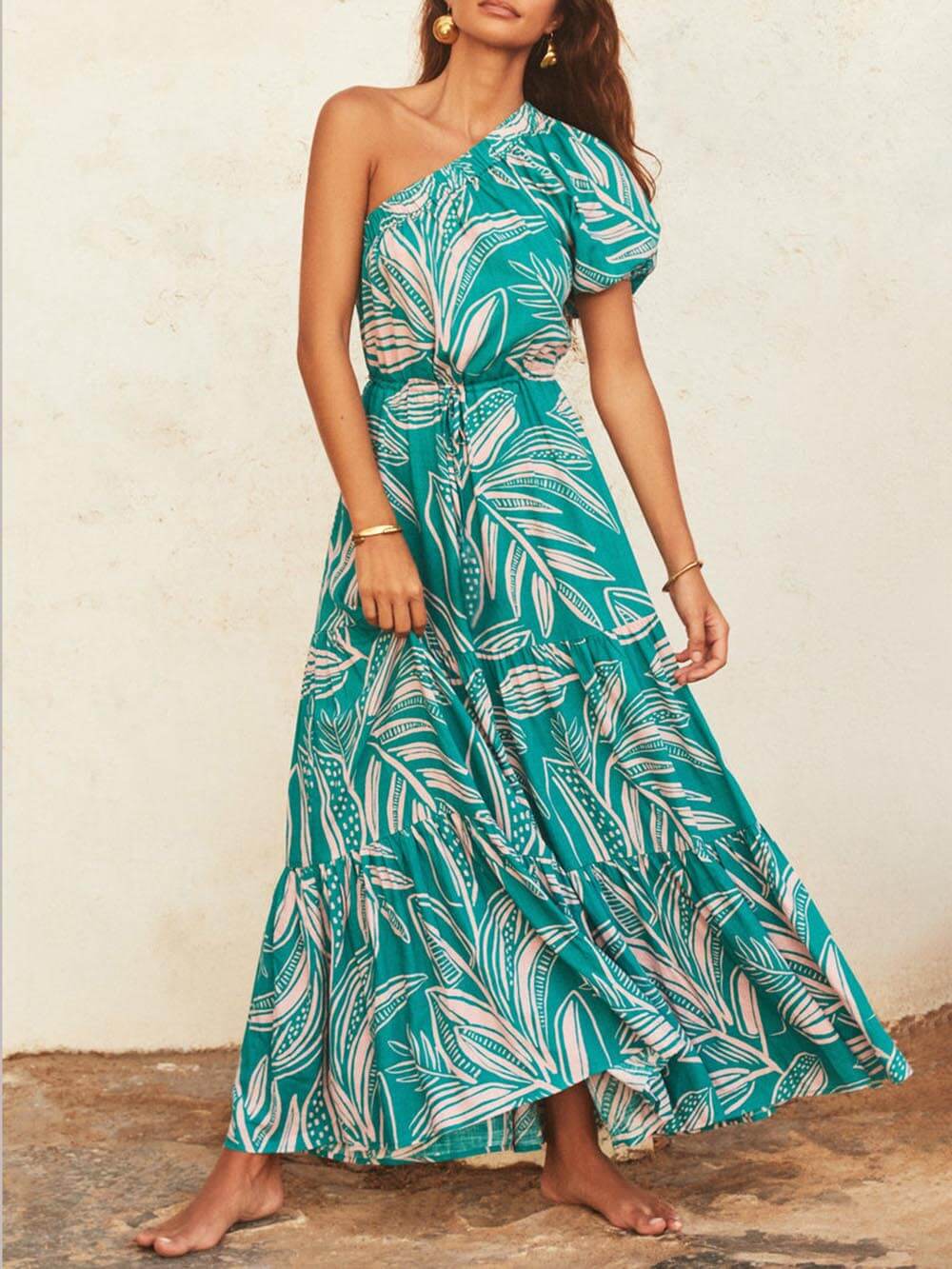 Vestido estampado de flores Off-shoulder Palm