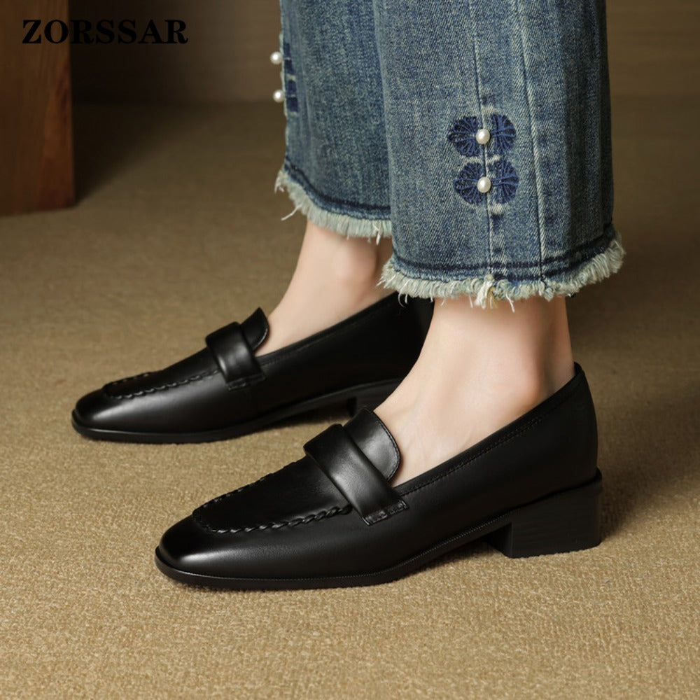 Mocasines de piel Elsie Square-toe