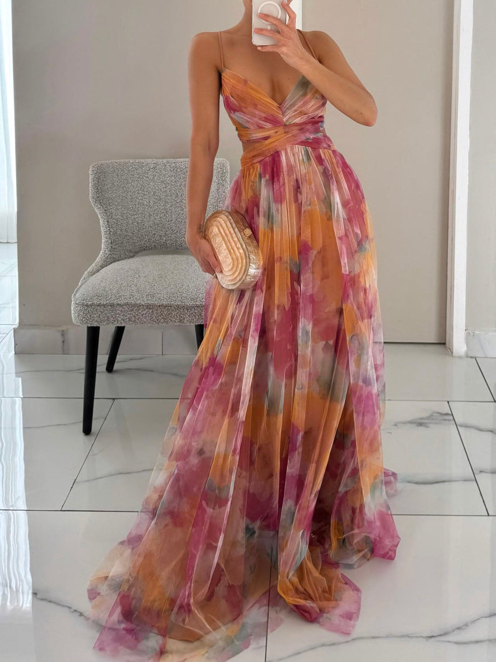 Jersey de cuello en V estampado de flores con escote en V
