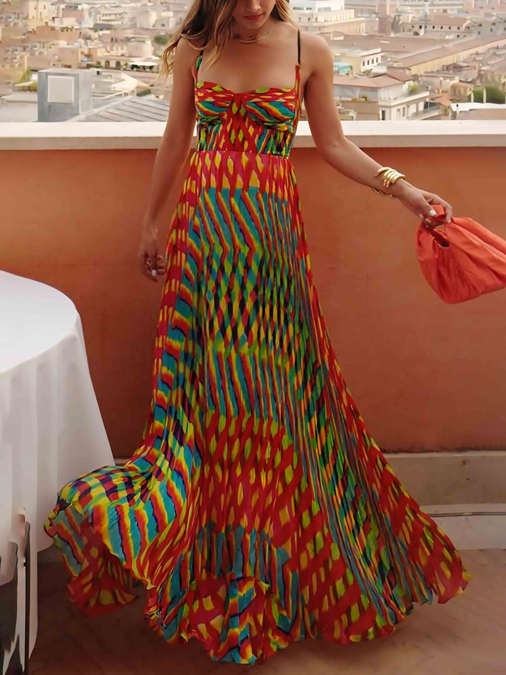 Vestido largo estampado de corte evasé